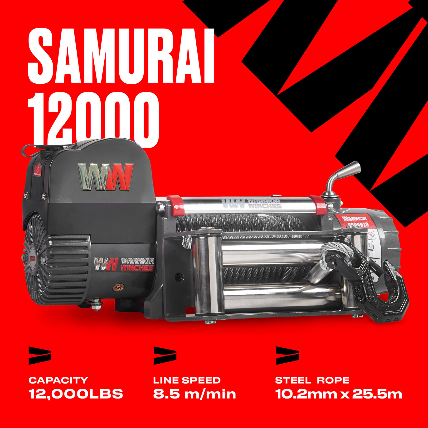 Samurai 12000 Electric Winch - 12v Steel Rope - Bimson Power
