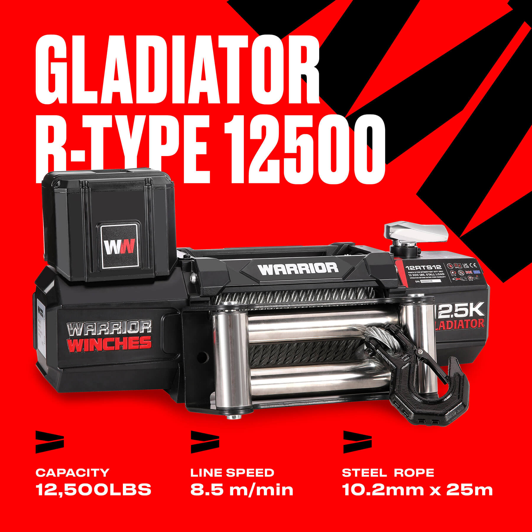 Gladiator R-Type 12500 Electric Winch - 12v Steel Rope - Bimson Power