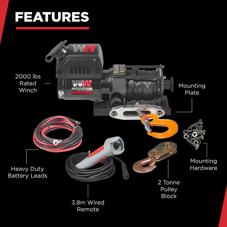 Warrior Ninja 2000lb Winch - 24v Synthetic Rope