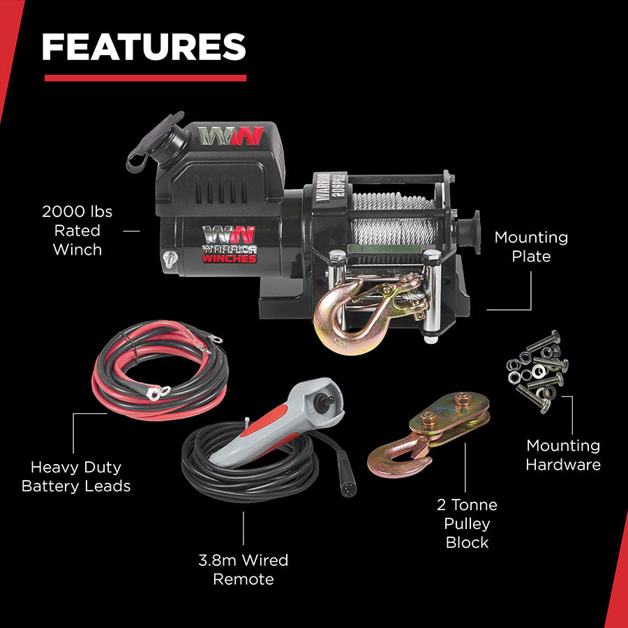 Warrior Ninja 2000lb Winch -  24v Steel Rope