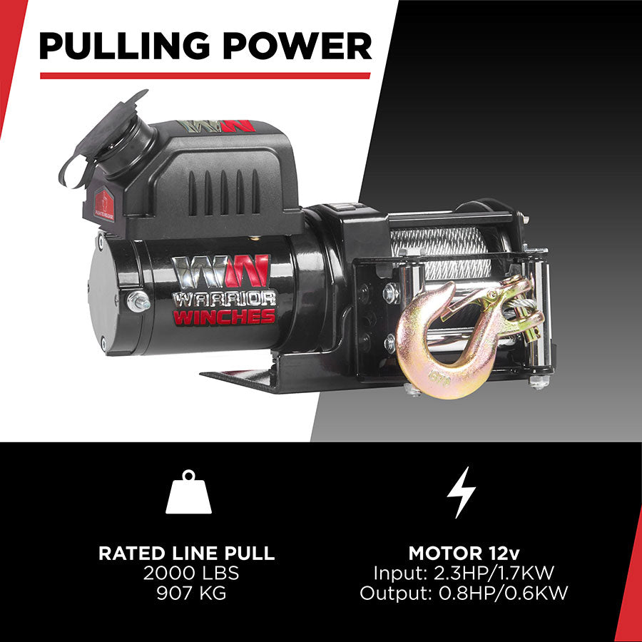 Warrior Ninja 2000lb Winch -  24v Steel Rope