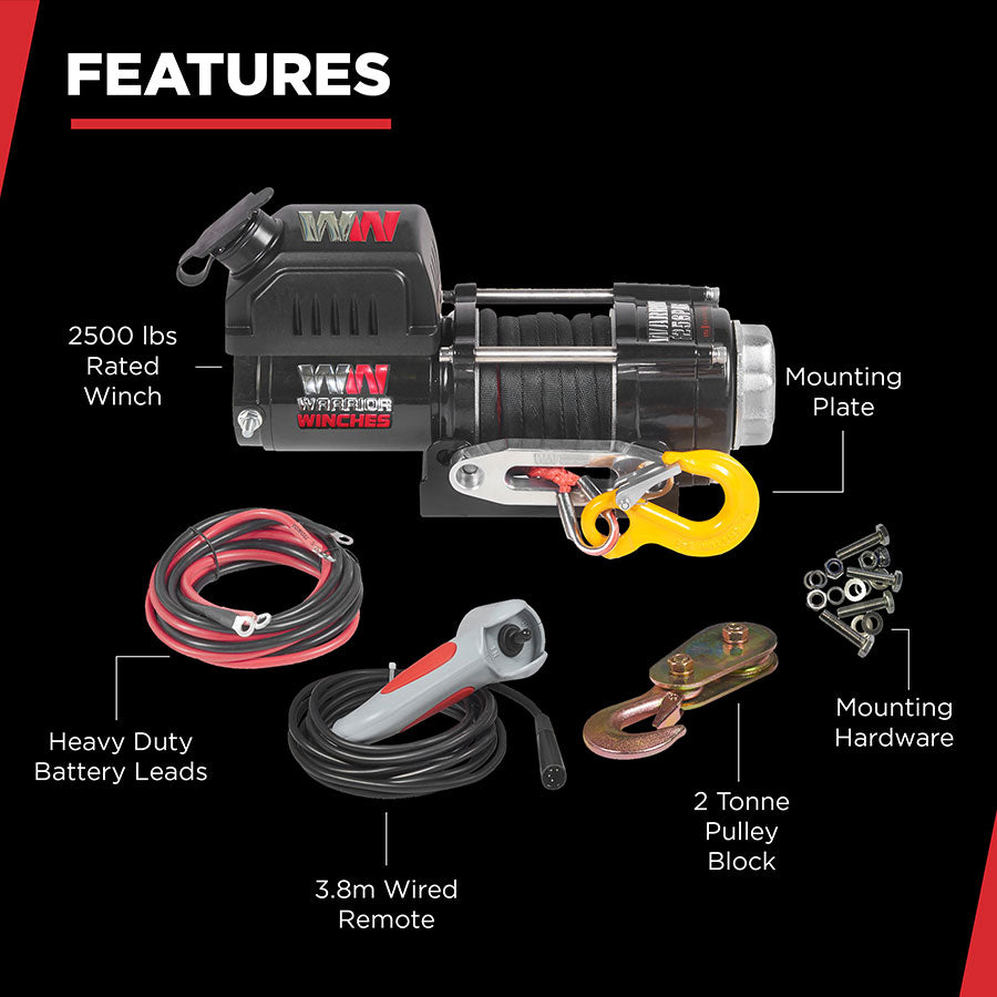 Warrior Ninja 2500lb Winch - 24v Synthetic Rope