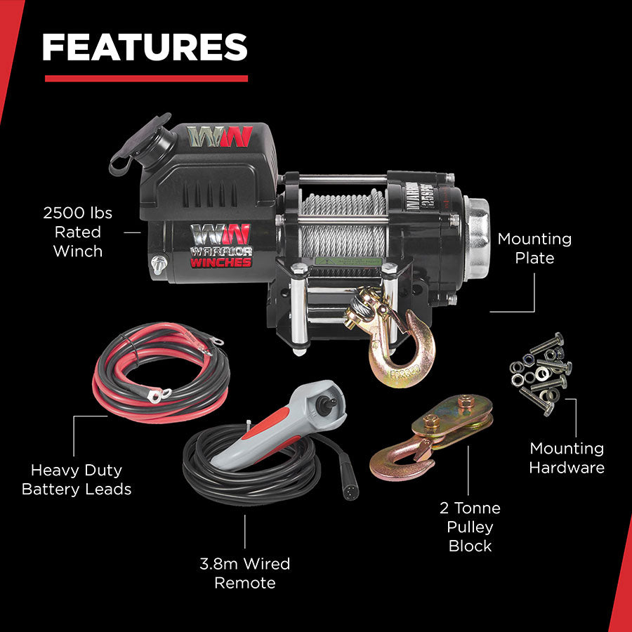 Warrior Ninja 2500lb Winch - 24v Steel Rope