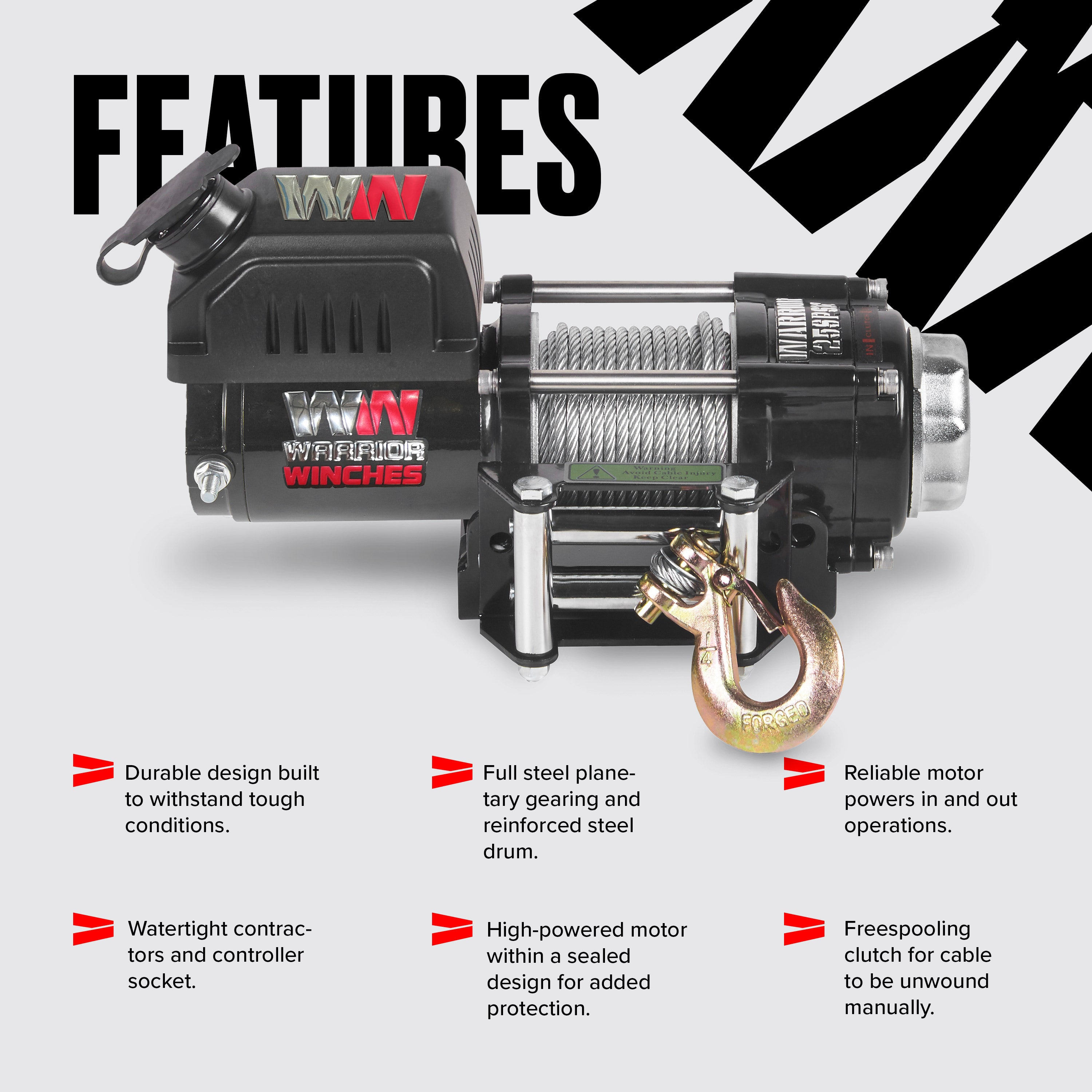 Warrior Ninja 2500lb Winch - 24v Steel Rope