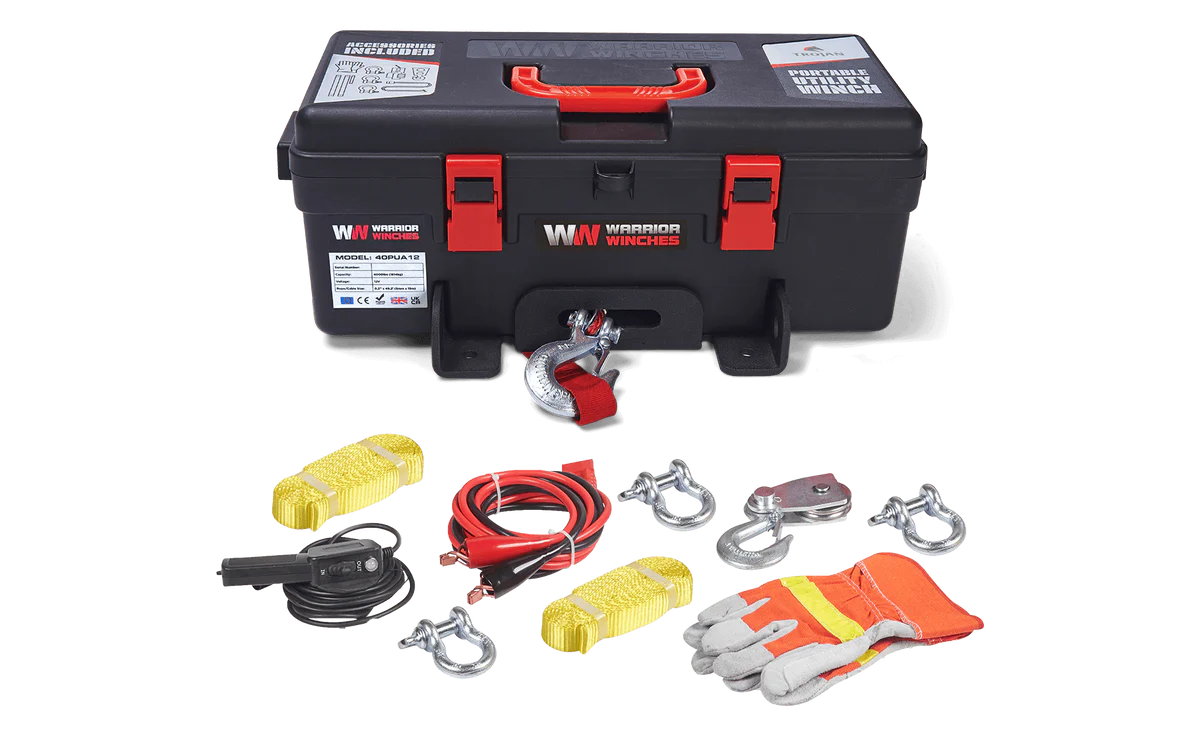 Warrior Trojan Portable 4000lb Winch - 12v Steel Rope
