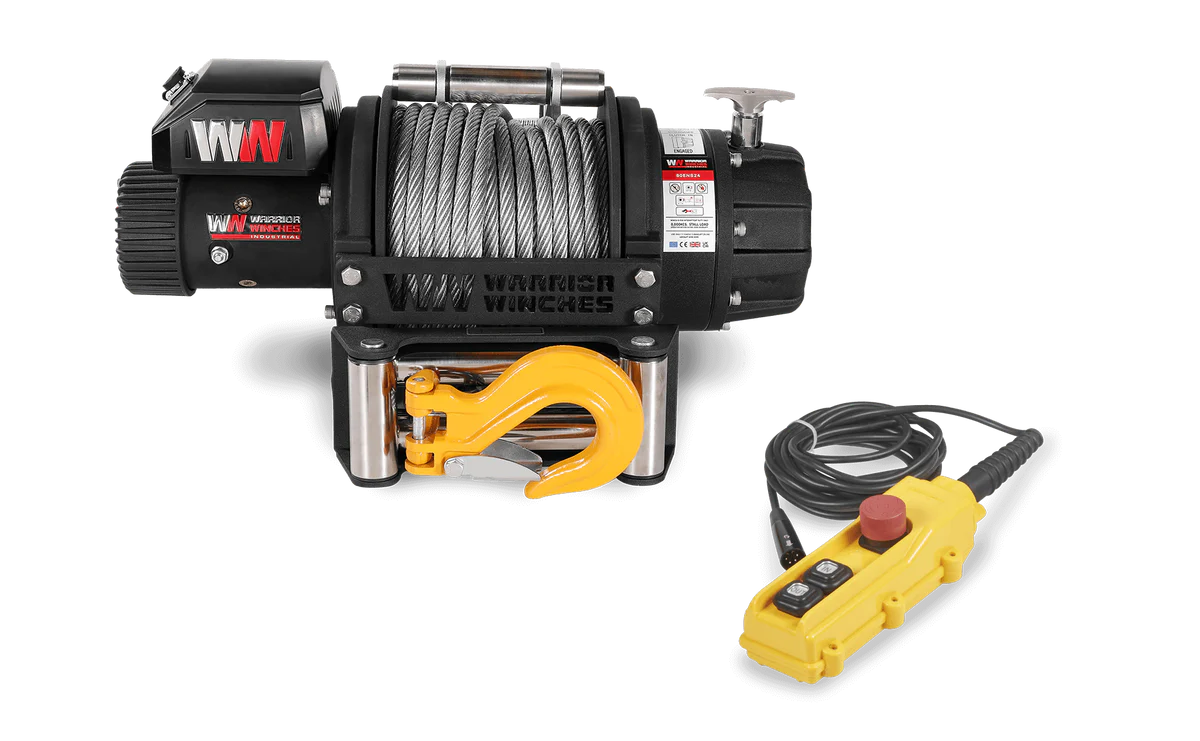 Warrior 8000EN Winch - 24v Steel Rope Extended Drum
