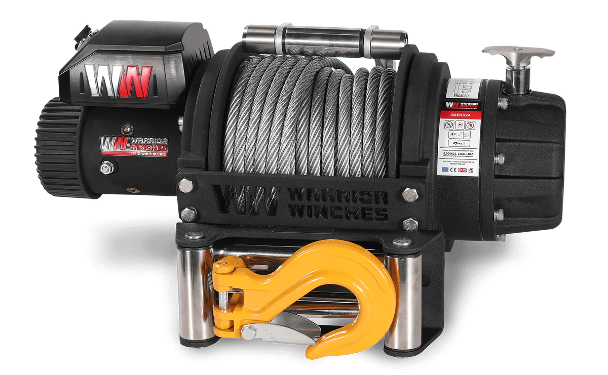 Warrior 8000EN Winch - 24v Steel Rope Extended Drum