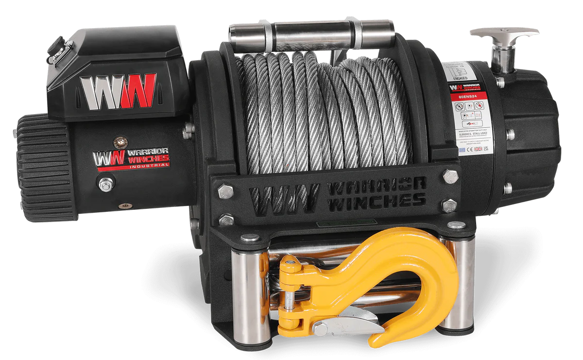 Warrior 8000EN Winch - 24v Steel Rope Extended Drum