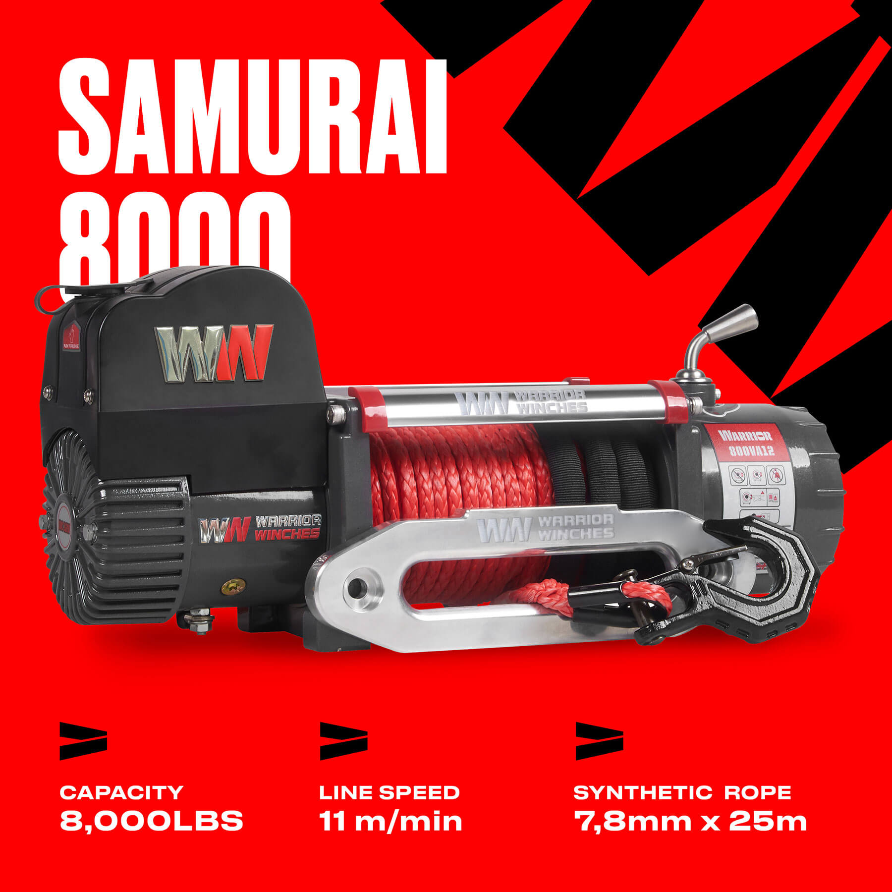 Samurai 8000 Electric Winch - 12v Synthetic Rope - Bimson Power