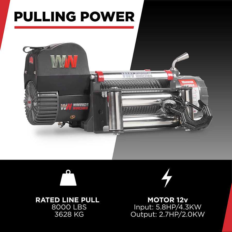 Warrior Samurai V2 Next Gen 8000lb Winch - 24v Steel Rope