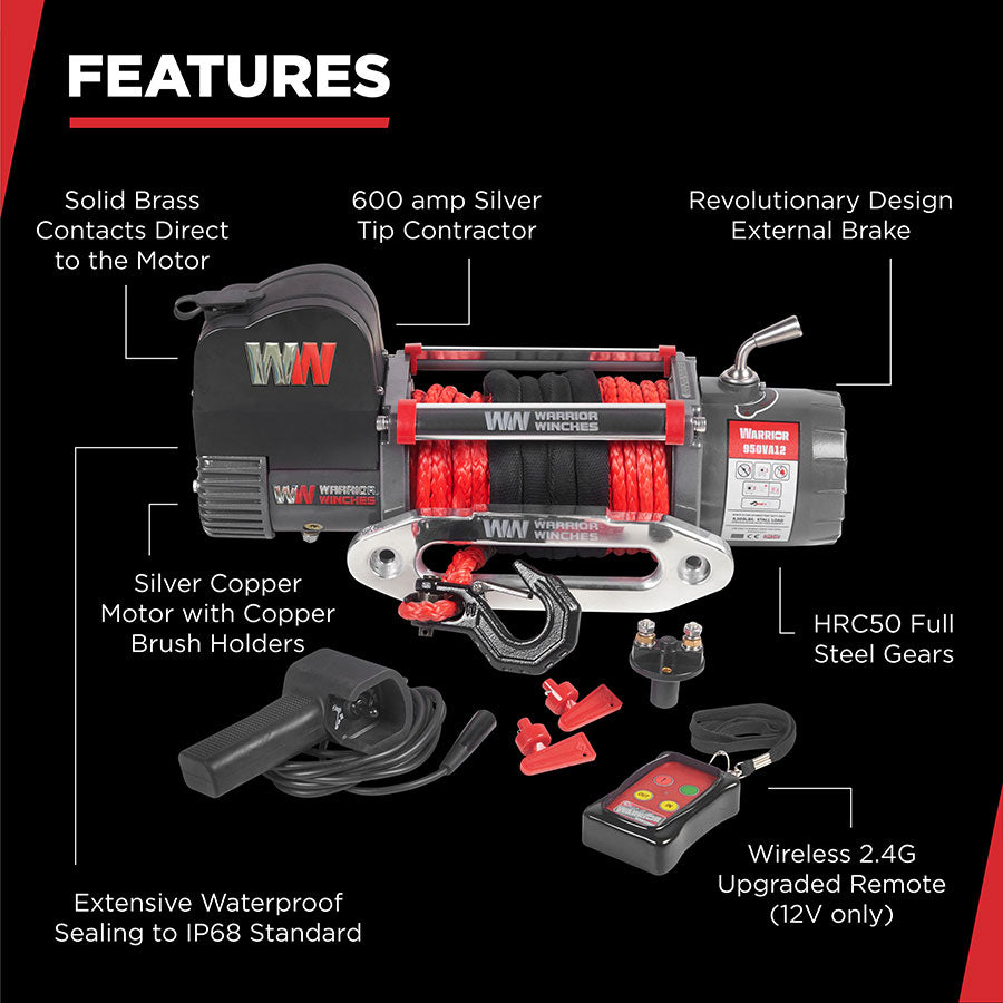 Warrior Samurai V2 Next Gen 9500lb Winch - 12v Synthetic Rope