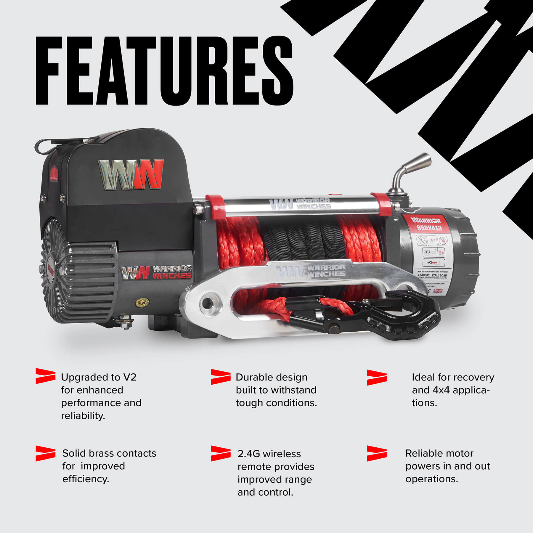 Samurai 9500 Electric Winch - 12v Synthetic Rope - Bimson Power