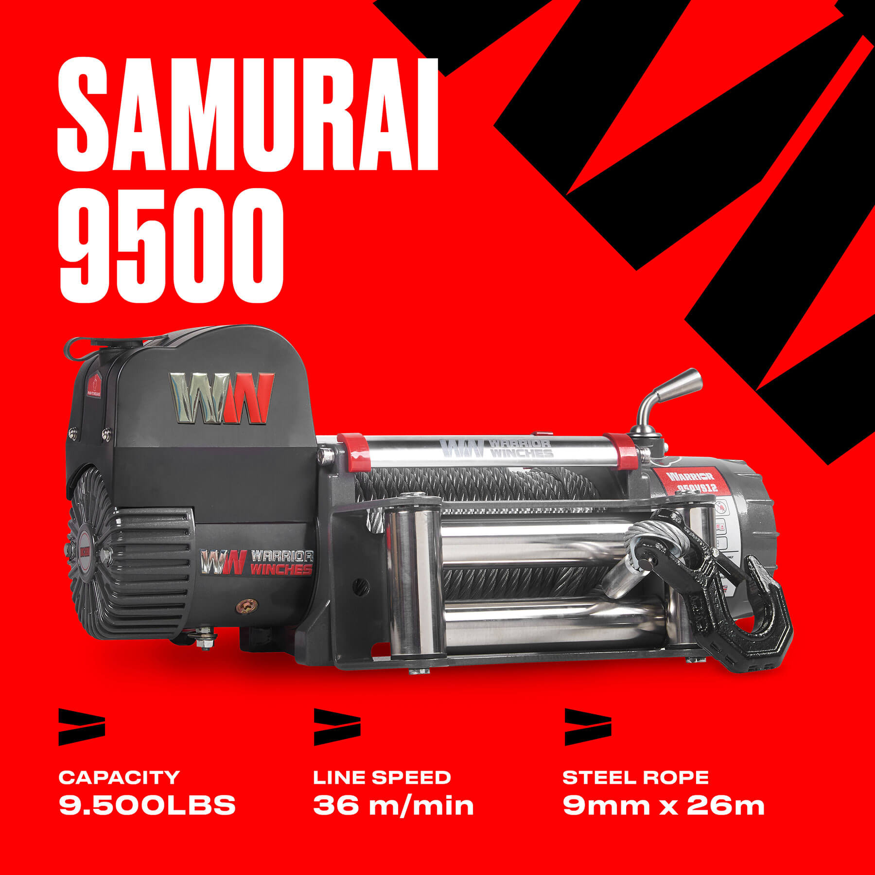 Samurai 9500 Electric Winch - 12v Steel Rope - Bimson Power