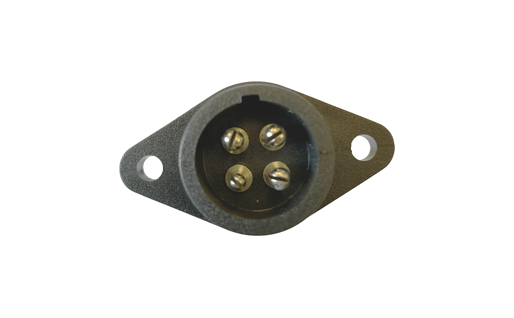 Metal component with four screws on a black background