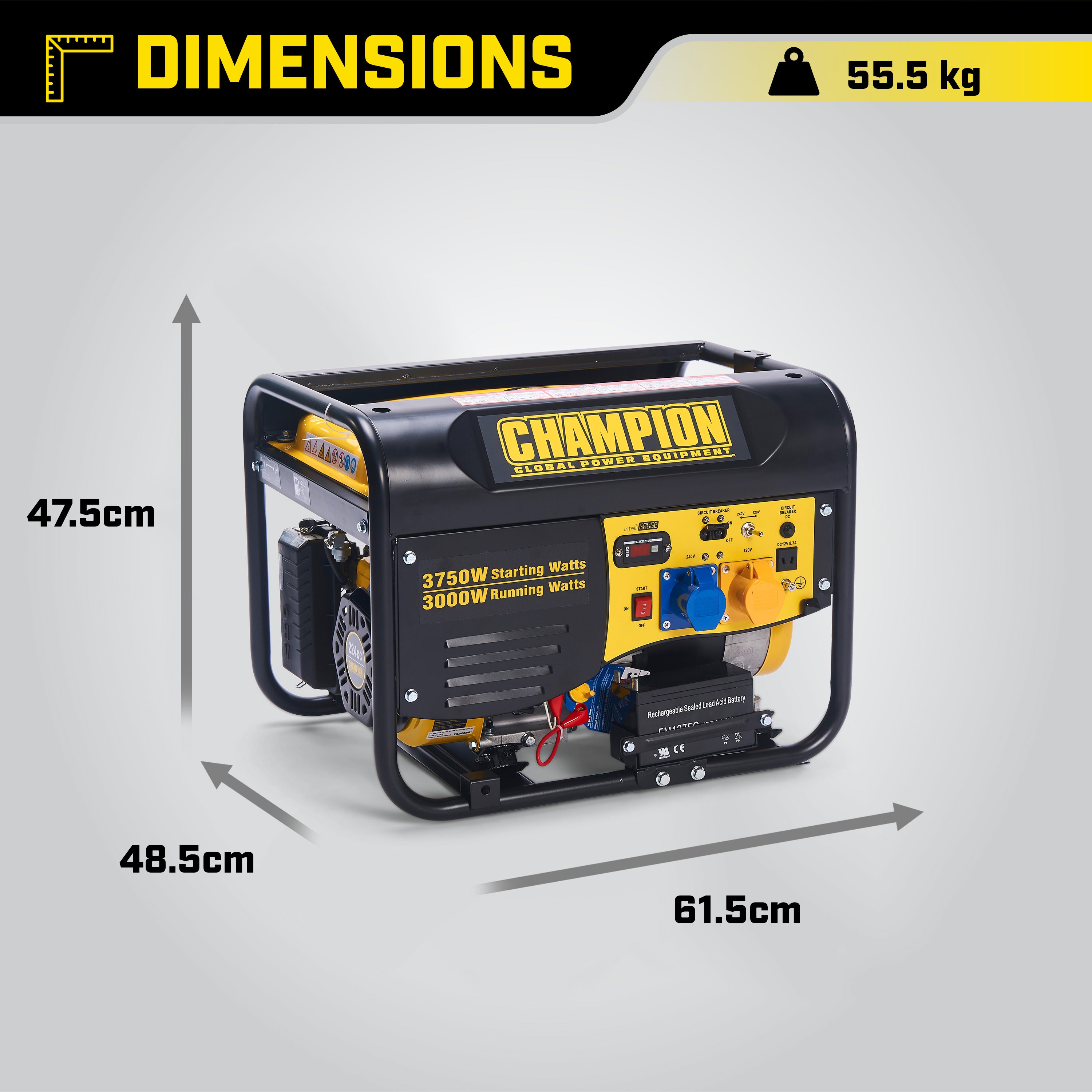 Champion 3500 Watt Petrol Generator dimensions