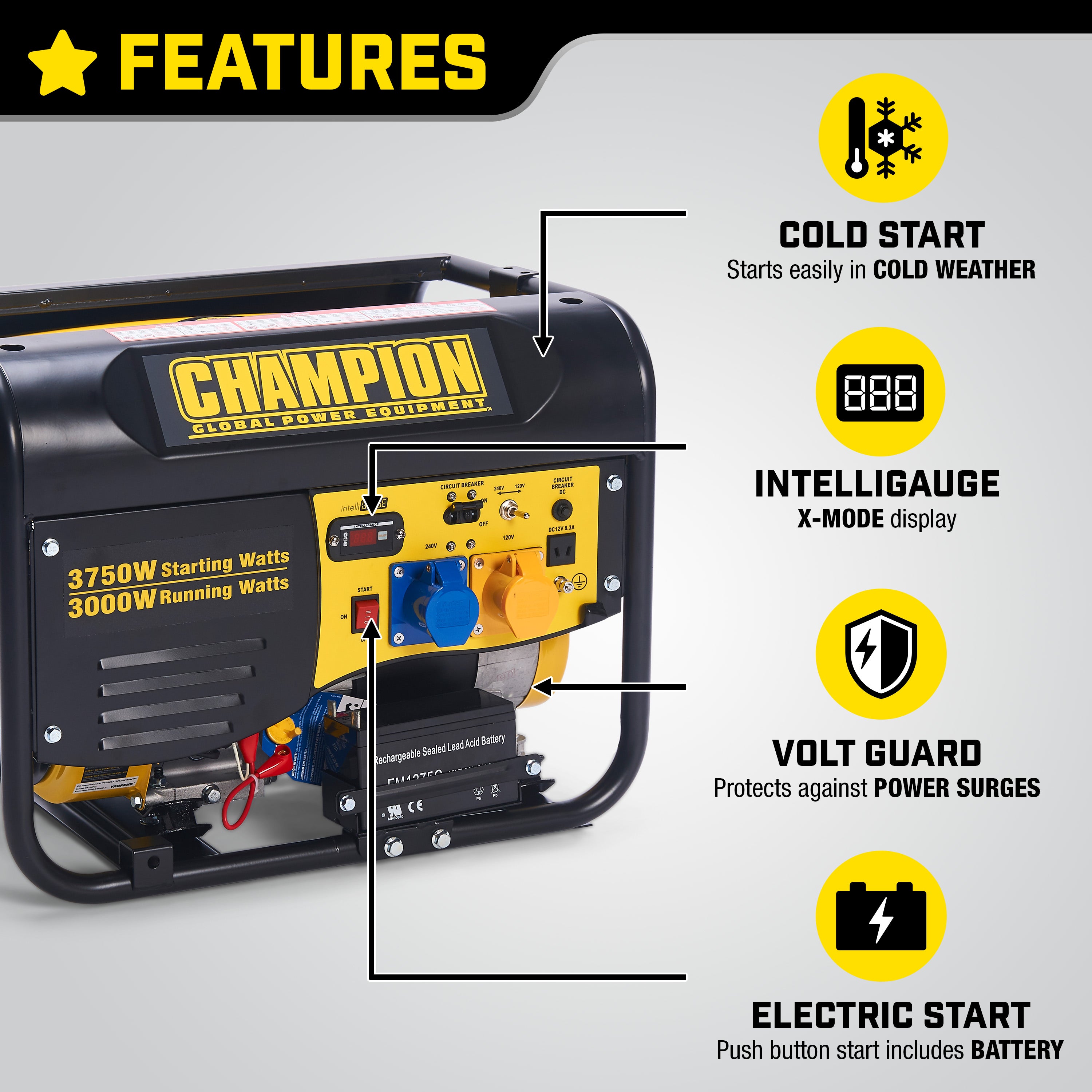 Champion 3500 Watt Petrol Generator features