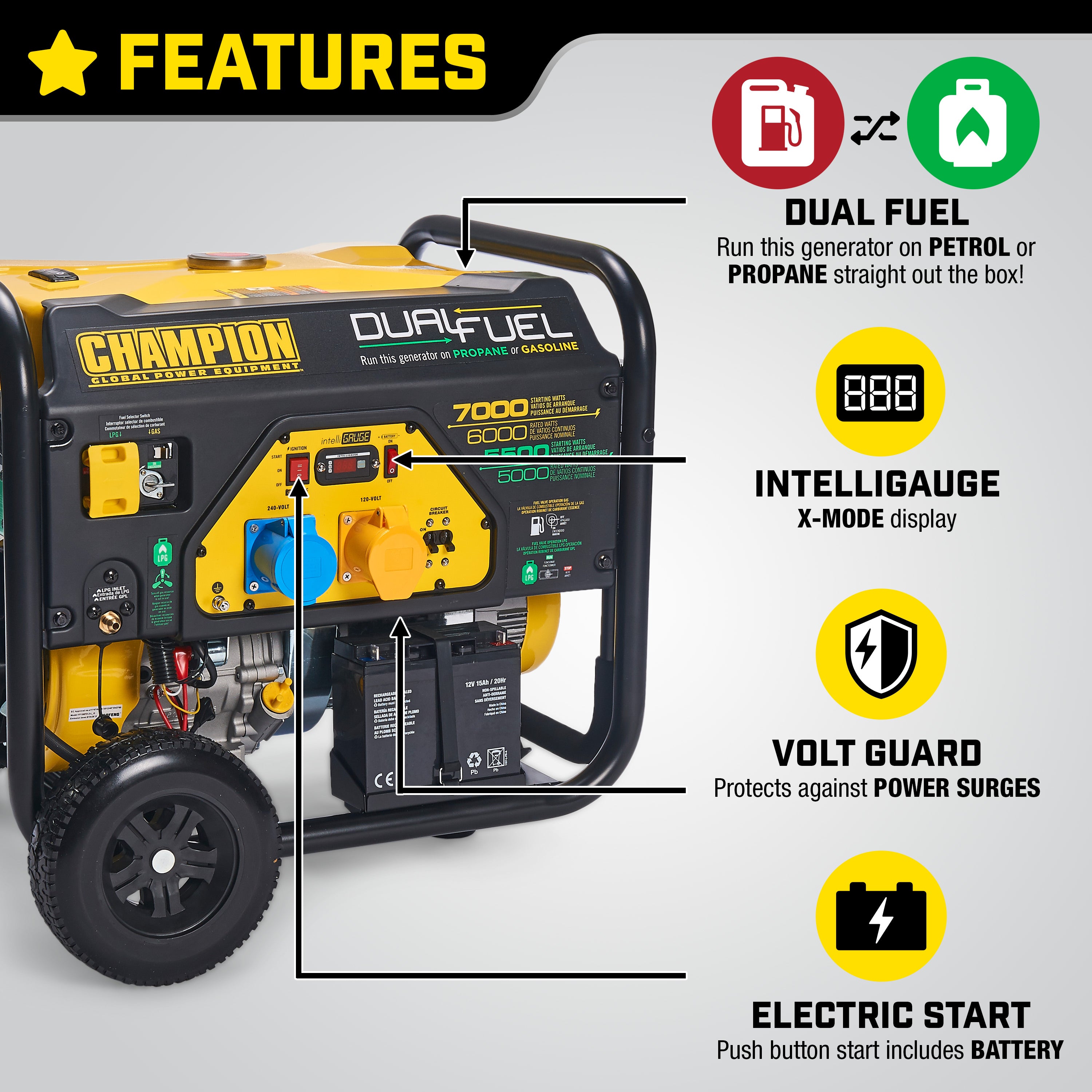 Champion 7000 Watt LPG Dual Fuel Generator With Electric Start - Bimson Power