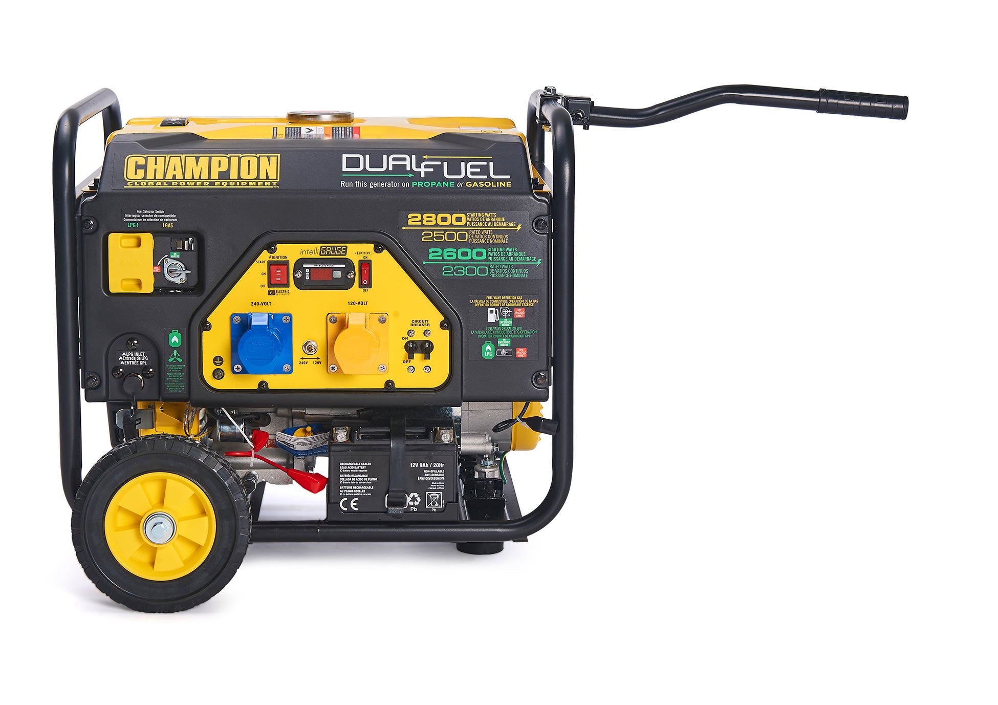 Arms extended view of Champion 2800 Watt LPG Dual Fuel Generator With Electric Start