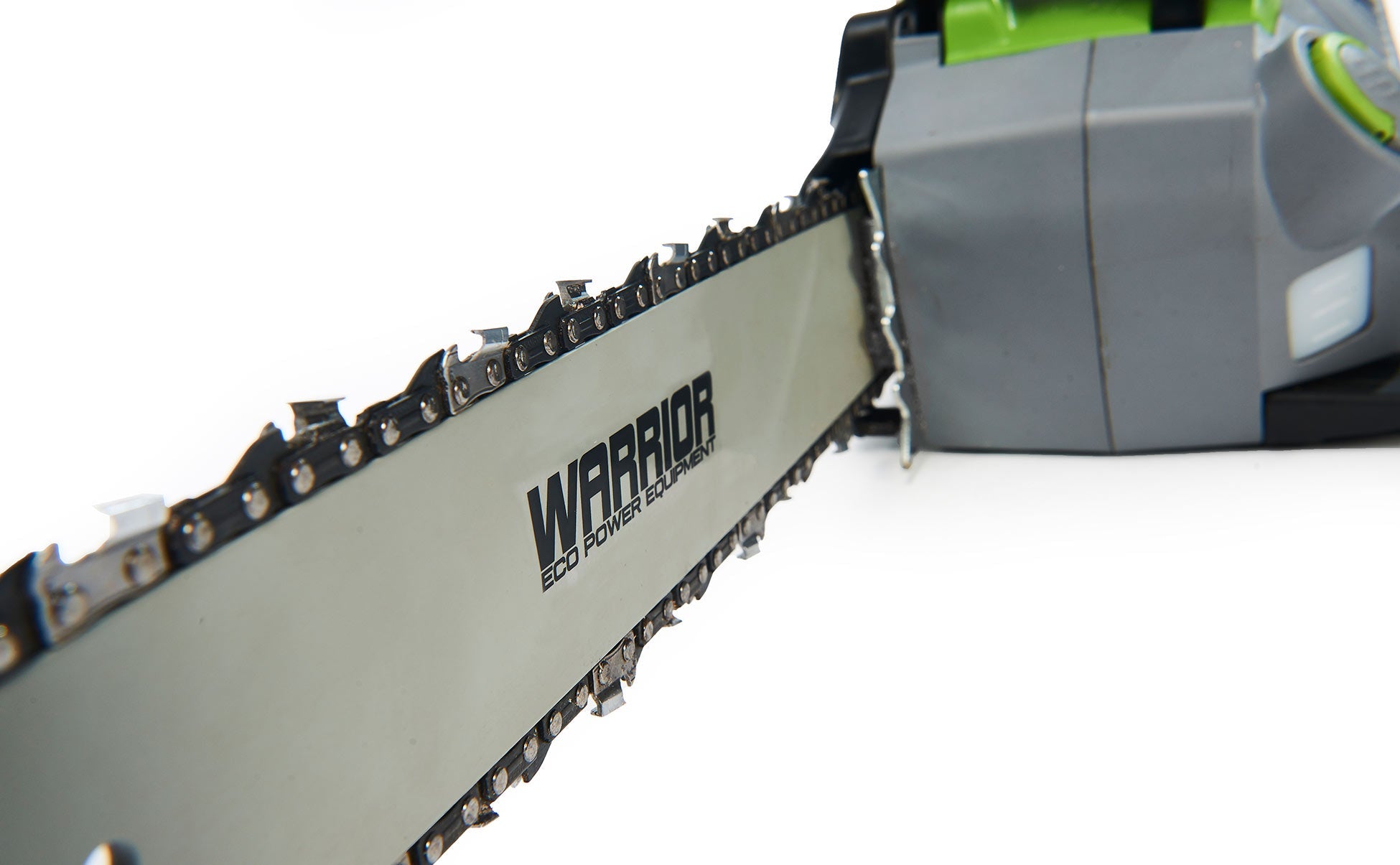 Close up of Cordless Chainsaw chain and blade