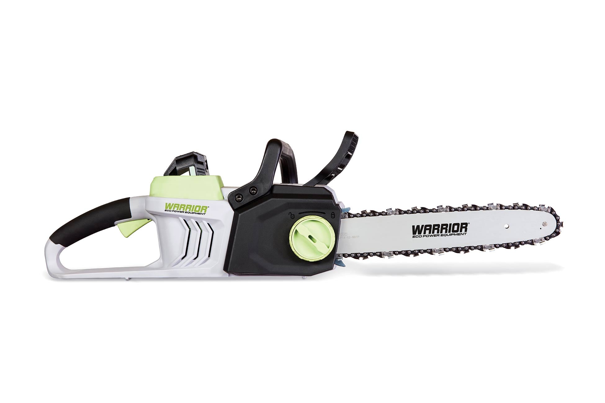 Side view of Warrior Eco Power Equipment 40v Cordless Chainsaw