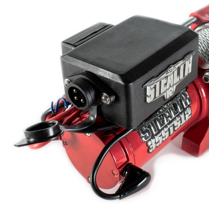 Stealth 3500lb 12v Electric Winch with Steel Rope control pack close up