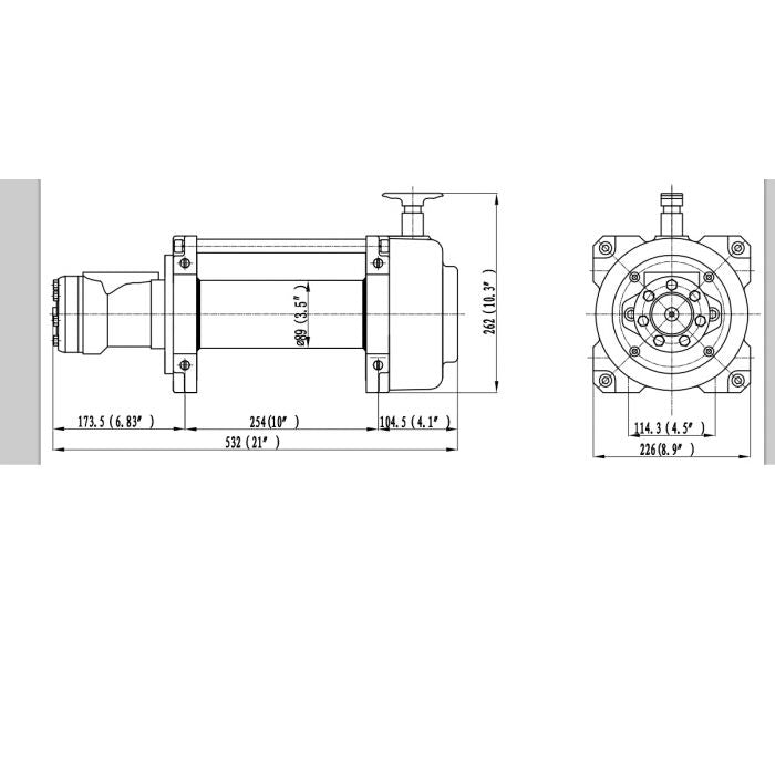 Warrior C15000NH Hydraulic Winch technical drawing 