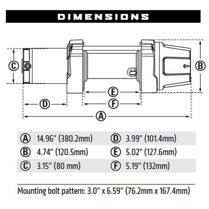 VRX 45 Wire Rope Winch dimensions 