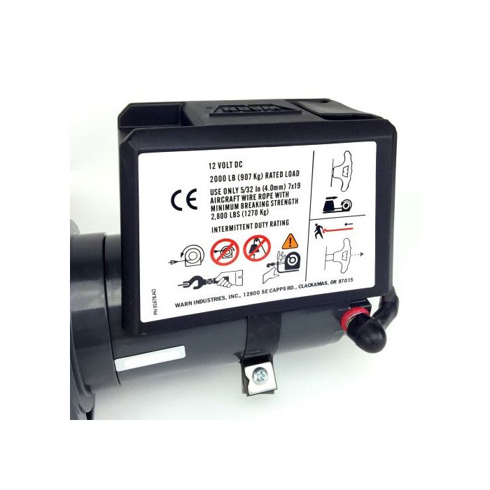 Warn DC 2000 lb 12v Electric Utility Winch with 907 kg Capacity safety label